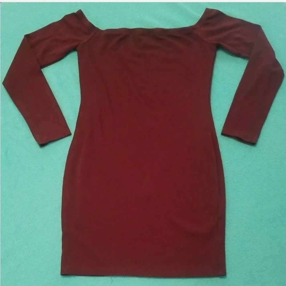 Forever 21 Dark Maroon Off The Shoulder Mini Dress